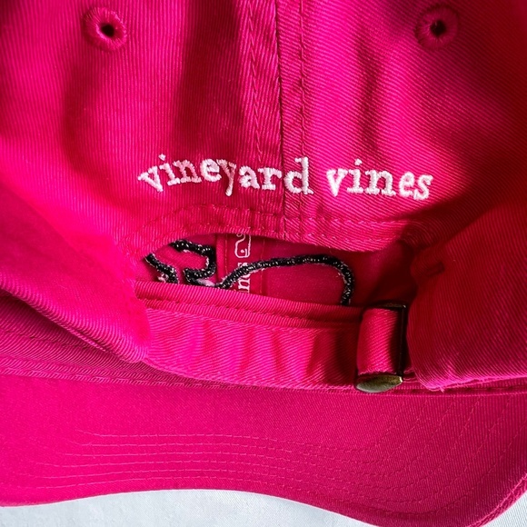 Vineyard Vines cotton bright pink large check whale baseball style 6 panel hat - Picture 3 of 5